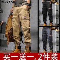 Autumn men nine division installed outdoor casual pants pants popular logo many pockets male male trends show thin beam foot long pants
