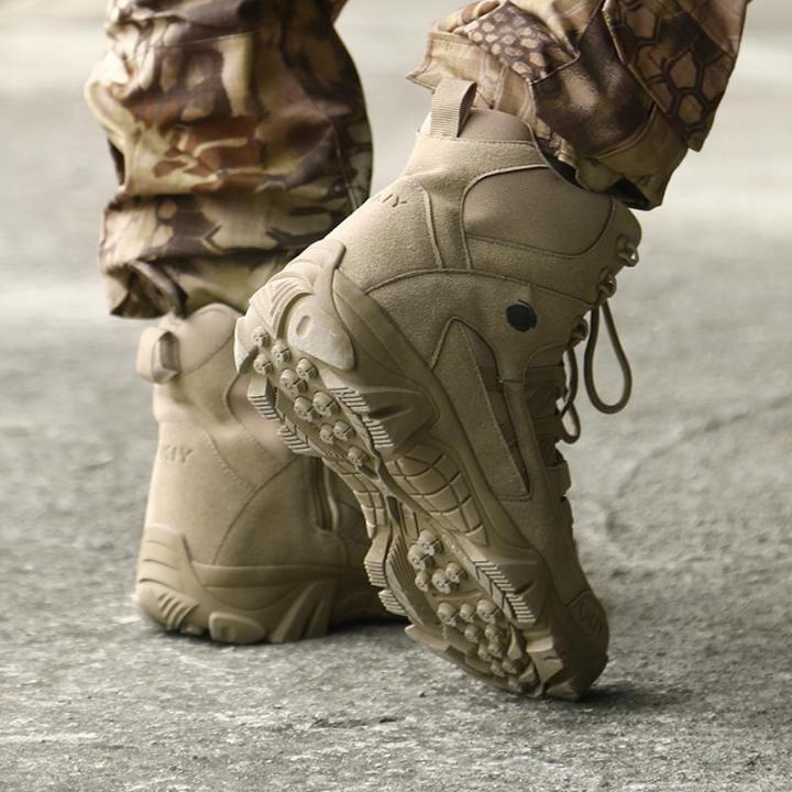รองเท้าทหารยุทธวิธีสำหรับผู้ชาย-รองเท้าเดินป่าเบา-รองเท้าข้อเท้าระบายอากาศสำหรับตั้งแคมป์-ลื่นรองเท้าเดินป่าระบายอากาศ