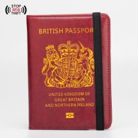 กระเป๋าสตางค์แบบมีที่ใส่พาสปอร์ตสำหรับผู้ชายหนัง PU ปกหนังสือเดินทางเวลาท่องเที่ยวป้องกัน RFID อังกฤษสำหรับผู้หญิงสหราชอาณาจักร