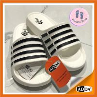 รองเท้าแตะสวม Adda รุ่น 55R01  สีขาวคาดลายดำ พื้นนุ่ม น้ำหนักเบา สวมใส่สบาย