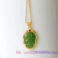 Green Jade Leaf Pendant Crystal Charm Chinese Fashion Gifts Gemstone Zircon Necklace Women Chalcedony 925 Silver Amulet Natural