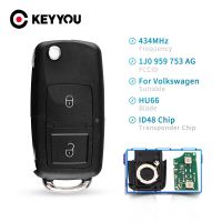 【✔In stock】 xian9 Keyyou 2ปุ่มสายโซ่คล้องรีโมทรถยนต์พลิกสำหรับ Volkswagen Vw Golf 4 5 Passat B5 B6โปโล Touran 434Mhz ชิป Id48 1j0 959 753 Ag