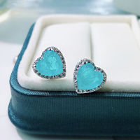 DJMAX Sterling Sparkling 100 925 Silver Paraiba Love Full Diamonds Earrings For Women Party Birthday Stone Jewelry Dropship