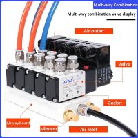 Solenoid Valve Multi way Combination 4V210 08 Manifold Stations DC12V 24V AC220V With Fittings 5 port 2 position Solenoid Valves