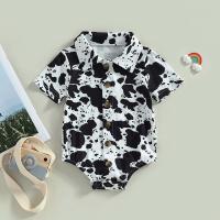 Baby Boys Button-Up Jumpsuit Casual Summer Black White Cow Pattern Short Sleeve Romper For Newborn Infant Clothes