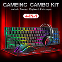 Keyboard Mouse Headset Mouse Pad Key Mouse Four-piece Suit Luminous Game Office Suitable for Pc Notebook Desktops Game Player