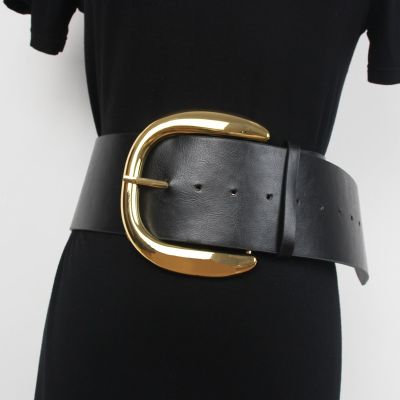 Big Metal Buckle Waist Belt Women Vintage Luxury Brand Designer Wide PU Waistband Waist Strap For Shirt Dress Belt Decoration