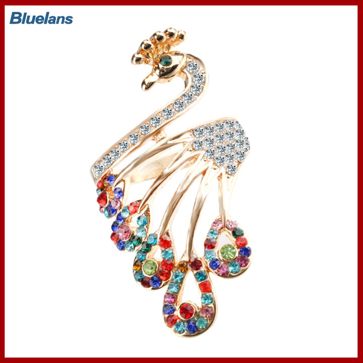 Bluelans®ย้อนยุคสำหรับผู้หญิงพลอยเทียมชุบทองรูปนกยูงเครื่องประดับแหวนของขวัญนิ้ว