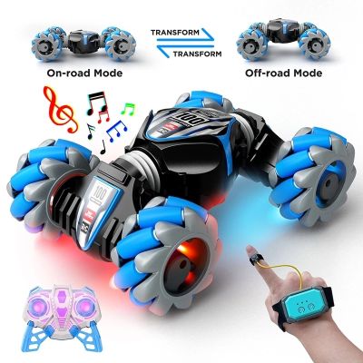 Latest 4WD remote control stunt car 2.4G wireless RC drift car LED lights watch gesture sensor rotating childrens toy gift