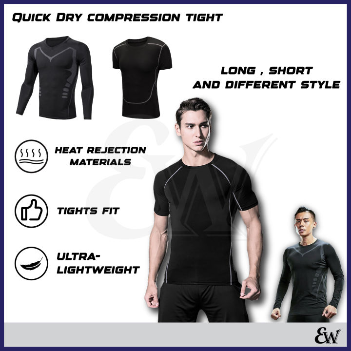 Men Compression Tight Gym Shirt Cool Dry Long Short Sleeve Fitness Baju ...