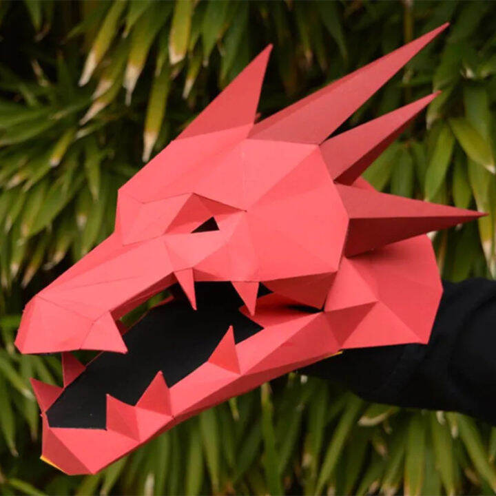 3D Dragon Head Pup Build A Hand Pup Papercraft Paper Model Handmade ...