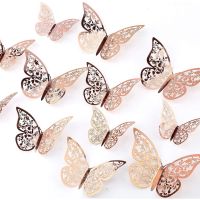 12pcs 3D Butterfly Wall Stickers 3 Sizes Butterfly Wall Decals Room Wall Decoration for Bedroom Party Wedding Decors(Rose Gold)