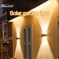 ┇✁﹉ 【Premium Quality】Warmtaste 4/6 Led Solar Light Outdoor Waterproof Wall Lamp Double Head Landscape Lampu Garden Decorative Light for House Fence Courtyard Park