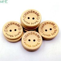 50pcs 15/20/25mm Natural Color Wooden Buttons Handmade With Love Letter Buttons For Sewing Scrapbooking Clothing Accessories Haberdashery