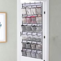 【YF】 Mesh Storage Bag Multi Compartments Folded Shoe 24 Pockets Breathable Wall 4 Hooks Hanging