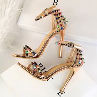 【CW】 2022 Women 11cm High Heels Rivets Studded Sandals Lady Sandles Stiletto Gladiator Pumps Stripper Summer Fetish Platform Shoes