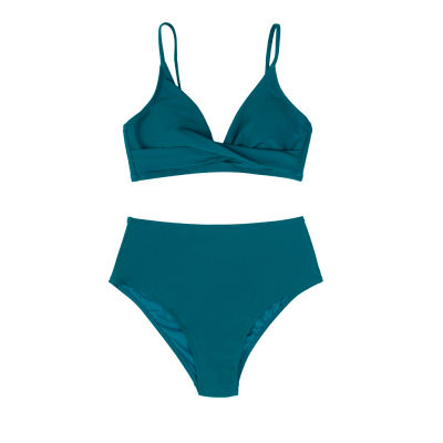 SEASELFIE Green Criss Cross Back Hook High Waist Bikini Sets Swimsuit For Women Sexy Two Piece Bathing Suit  Swimwear
