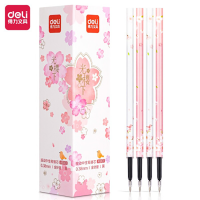 20PcsBox Deli A5101 Press The Neutral Refill To Replace Cherry Blossoms Student Signature Pen Refill 0.38mm Full Needle Tubes