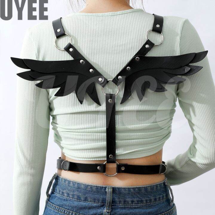 Uyee Sexy Underwear Black Wings Pu Leather Harness Women Gothic Garter