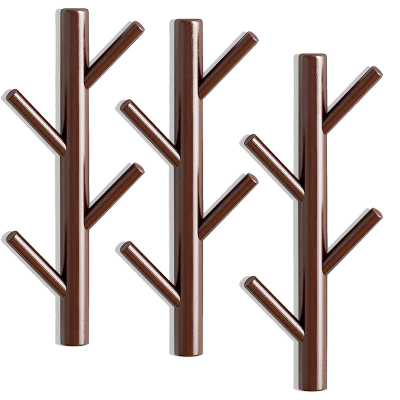 4 Hooks Hanging Pegs Modern Wall Mounted Coat and Hat Rack Entrance Coat Hook No Punching Household Branch Coat Rack Wood Hook Wall Decor Hanger for Bedroom - 3 Pack Brown