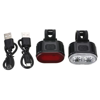 ；。‘【； New 1Set Bicycle Front Rear Light Set USB Rechargeable Waterproof Bike Safety Warning Headlight Bike Accessories