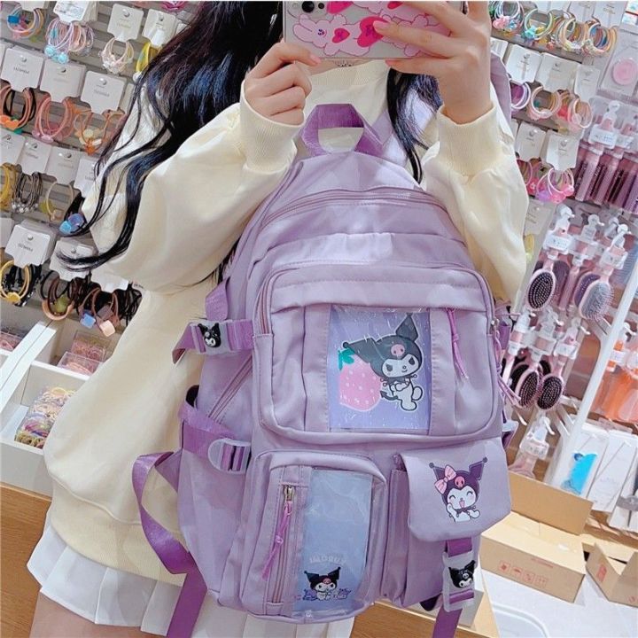 กระเป๋าเป้สะพายหลังโรงเรียนสำหรับนักศึกษาวิทยาลัย-sanrio-น่ารักกระเป๋านักเรียนนักศึกษากระเป๋าเป้สะพายหลังสีม่วงความจุขนาดใหญ่-kuromi-กระเป๋าเป้สะพายหลังความจุขนาดใหญ่