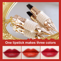 LilyBeatuy 【Tricolor Lipstick】 QueenS Scepter Matte Waterproof Sweat Proof Long-Lasting Lip Glaze Not Stick Cup Non-Tipping Lip Gloss Lip Cosmetics