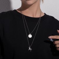 [COD] European and Cross-border Jewelry Disc Pendant Necklace Womens Multi-layer Bead Chain Unicorn