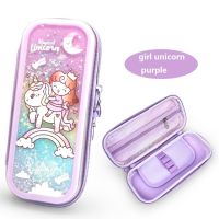 Quicksand Unicorn Pencil Case Bling Bling TPU Pen Box for Girl Candy Color Stationery School Supplies Eraser Pouch Holder Gift