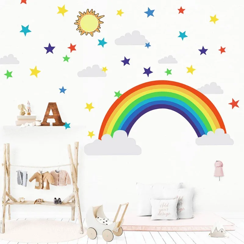 Cartoon rainbow white cloud star sun wall sticker wallpaper self-adhesive  PVC suitable for children's bedroom home decoration (patterns are  independent of each other) | Lazada