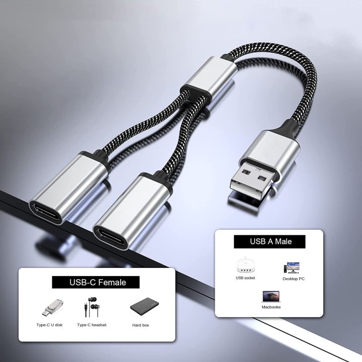 USB to USB C Female Adapter USB A Male to 2 USBC Female Cord Converter ...