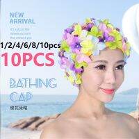 10pcs 3D Flower Women Bathing Cap Handmade Breathable Swimming Bath Cap Soft Long Hair Diving Hood Ear Protection Pool Accesorie Swim Caps