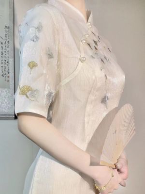 ชุด Hanfu สไตล์จีนชุดนางฟ้าพิมพ์ราชวงศ์ชุดเดรสสำหรับผู้หญิง Robes2023เต้นรำคอสเพลย์เจ้าหญิงหรูหราสง่างามชุดกี่เพ้า Qipao ใหม่สไตล์ประจำชาติแสงสีแปะก๊วยปักลายชุดเดรสหน้าร้อนสีแชมเปญชุดจีน
