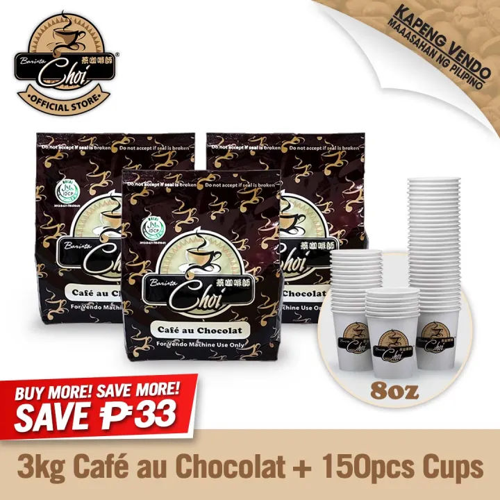 Barista Choi Vending Machine Supplies 3kg Cafe au Chocolat and 150pcs