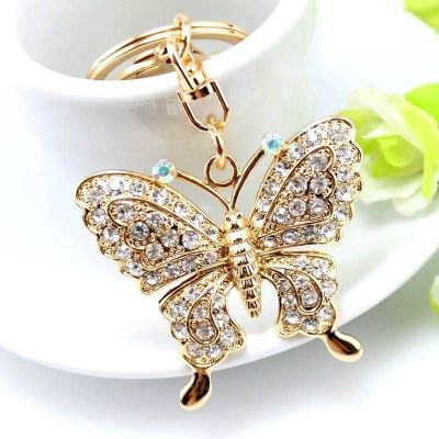 1pc Sweet Big Rhinestone Butterfly Keychain Cute Fashion Crystal Insect Charm Pendant Handbag Accessories Key Ring Jewelry