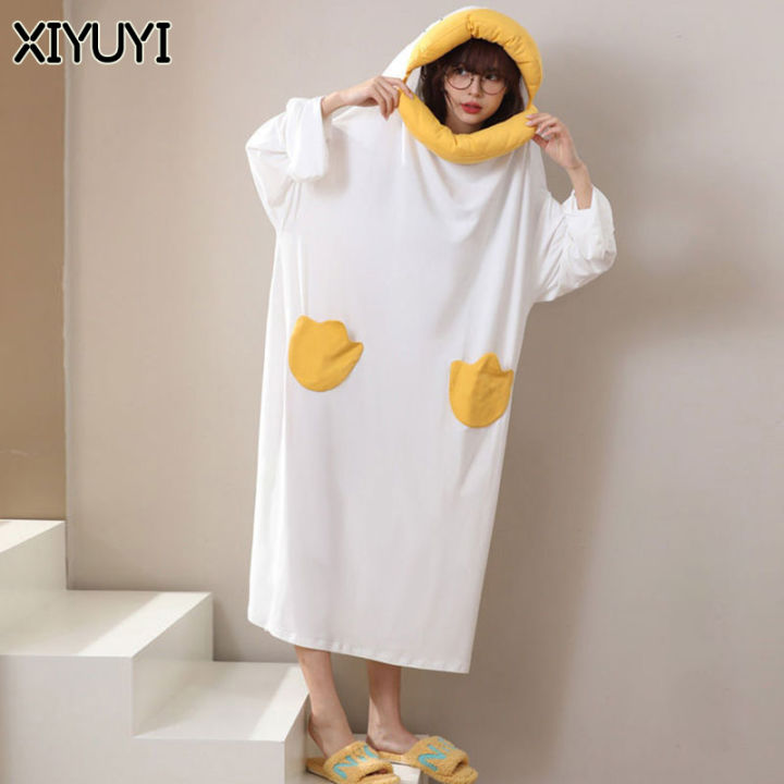 xiyuyi-ชุดนอนฤดูร้อนเป็ดชุดนอนชิ้นเดียวตลกถุงนอนผู้ชายและผู้หญิงเดียวกันการ์ตูนขนาดบวกคู่-nightgown