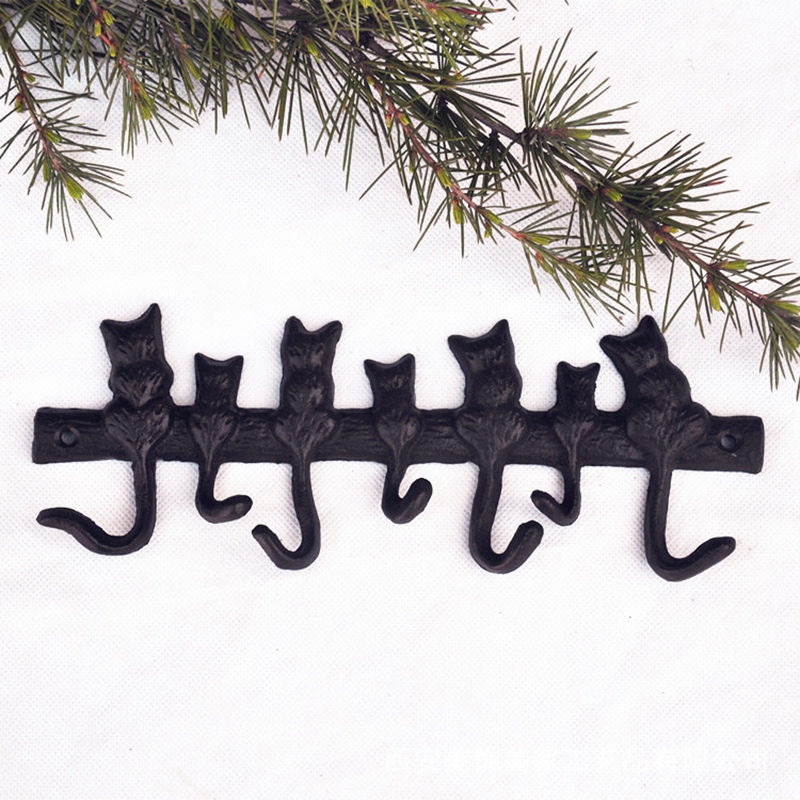 7 Cats Cast Iron Wall Hanger-Decorative Keys Holder with 7 Hooks-Wall Mount 