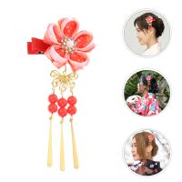 ► Hair Japanese Kimono Clip Accessories Flower Clips Tassel Pin Hairpin Style Barrettechinese Geisha Kanzashi Hanfu Women Red