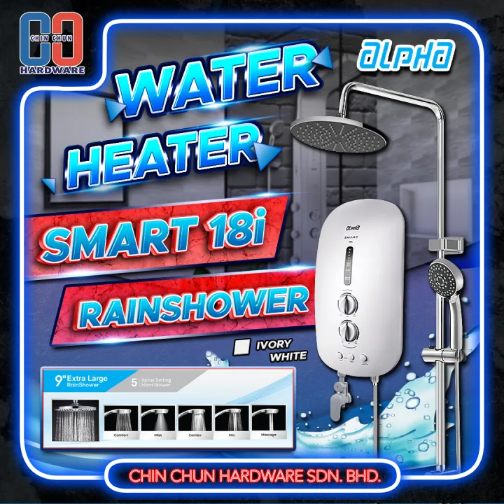 Alpha Instant Water Heater Smart 18i Rainshower Metal Black, Ivory