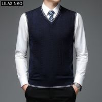 CODLiang Te 5 Color Men Vest Sleeveless Wool Sweater Knit V Neck Striped Stripe Plain Basic Top Casual Classic Autumn Winter New Fashion Clothes