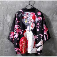 [COD] Summer Cardigan Thin Type Loose Crane Bird Print Kimono Robe Seven-point Sleeve Vintage Style Mens Outwear Fashion Streatwear #