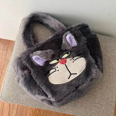 Winter summer large-capacity furry big bag female 2023 new Lucifer cat plush portable tote bag 【BYUE】