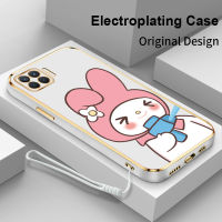 Sanrio เคสฝาหลังเคลือบสี่เหลี่ยมนิ่มสำหรับ OPPO A93 4G F17 F19 Pro A57 A94 A17 A79เลนส์กล้องถ่ายรูปเคสมือถือ A75 A73 Reno 4 5 F F7 F5 F9 Pro Realme 2 Pro U1ป้องกันซิลิโคนบางเฉียบกรอบขอบตรงคลาสสิก