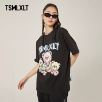 TSMLXLT [ชุดหมี TT Bear] เสื้อยืดแขนสั้นหลวมและใส่สบายลำลองใส่ได้หลายโอกาส