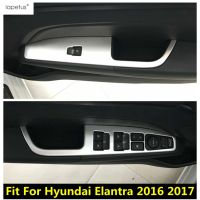 “{》} ที่เท้าแขนประตู,แผงสวิตช์ควบคุมปุ่มกระจกหน้าต่างยกสำหรับ Hyundai Elantra 2016 2017ชุดตกแต่งภายในอุปกรณ์เสริมรถยนต์