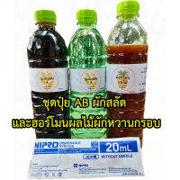 ชุดปุ๋ย AB ไฮโดรโปนิกส์ และฮอร์โมนผลไม้ตัวช่วยผักหวานกรอบ ( ขนาด 600cc. )