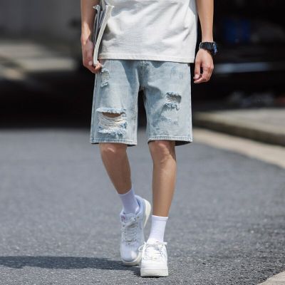 Summer Mens Casual Denim Capris Cotton High-quality Trend Solid Jean Washed Denim Shorts Soft Streetwear Breathable Short Pants