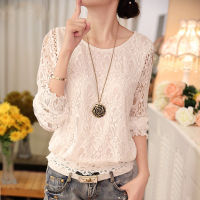 Summer Casual White Lace Clothing Long Sleeve New Tops Shirts for Women Elegant Black O-neck Ladies Blouse Blusas 51C