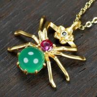 Natural Green Jade Spider Pendant With Black Gem Ruby 24K Gold Plated Pure Copper Charm Necklace Women Fine Jewelry Accessories