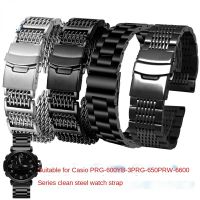 ♔สำหรับ Casio PRG-600YB/PRG-650/PRW-6600 GA2000ผู้ชายโลหะสแตนเลสสายนาฬิกาอุปกรณ์เสริม24MmBlack เงินนาฬิกา Band